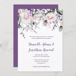 Blush Pink Roses Purple Wildflowers Wedding Invitation