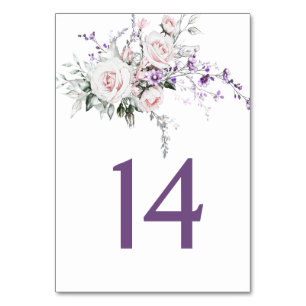 Blush Pink Roses Purple Wildflowers Wedding Table Number