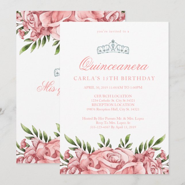 Blush Pink Roses | Quinceanera Invitations (Front/Back)