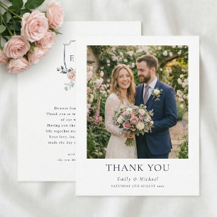 Blush Pink Roses Romantic Wedding Thank You Card