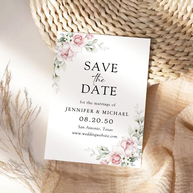 Blush Pink Roses Save The Date Card (Creator Uploaded)