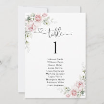 Blush Pink Roses Table Number Seating Chart
