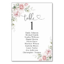 Blush Pink Roses Table Number Seating Chart