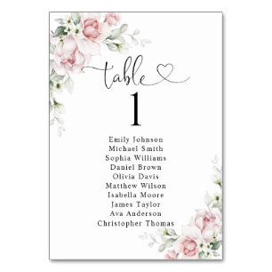 Blush Pink Roses Table Number Seating Chart