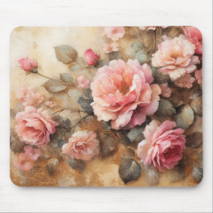 Blush Pink Roses Vintage Painting Mouse Pad