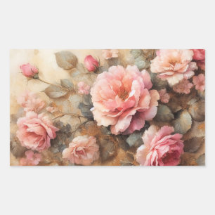 Blush Pink Roses Vintage Painting Rectangular Sticker