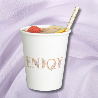 Blush Pink Roses Watercolor Floral Baby Shower  Paper Cups