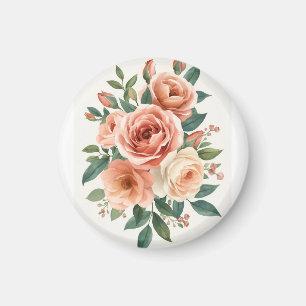 Blush Pink Roses Watercolor Floral Print Magnet