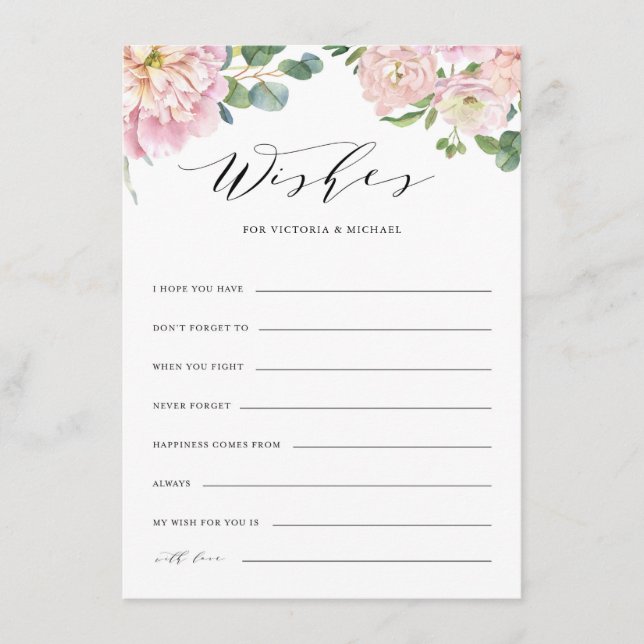 Blush Pink Roses Wedding Advice and Wishes Card (Front)