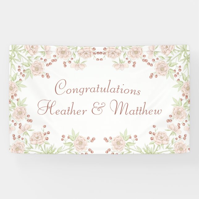 Blush Pink Roses Wedding Banner (Horizontal)