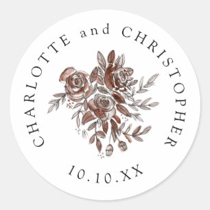 blush pink roses wedding bouquet classic round sticker