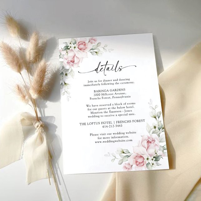 Blush Pink Roses Wedding Ceremony Details Card (Creator Uploaded)