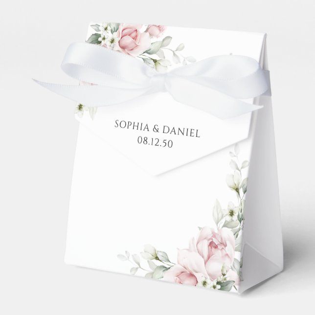 Blush Pink Roses Wedding Ceremony Favour Box (Front Side)
