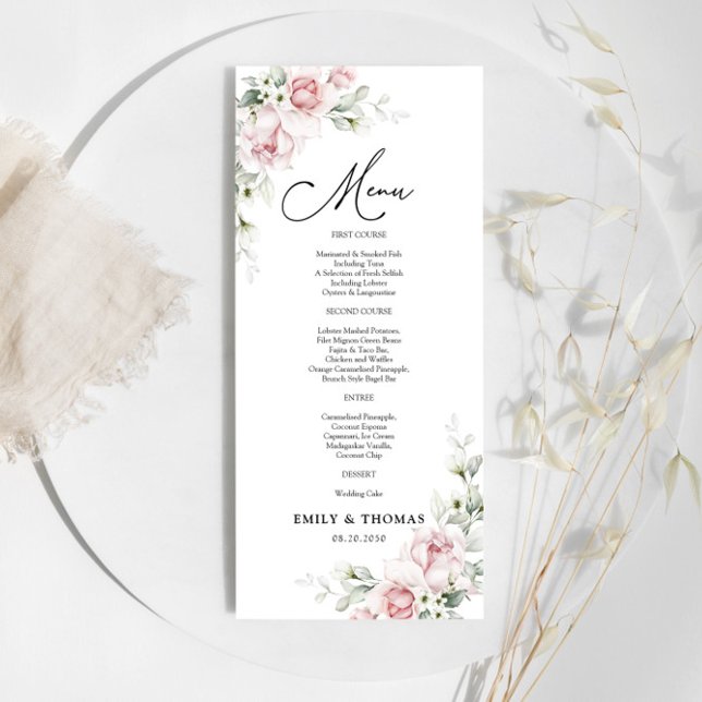 Blush Pink Roses Wedding Ceremony Menu (Creator Uploaded)