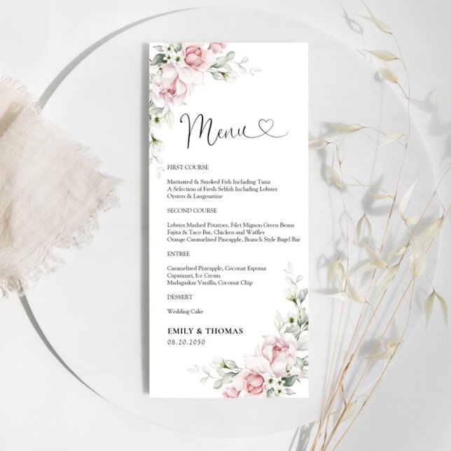 Blush Pink Roses Wedding Ceremony Menu (Creator Uploaded)
