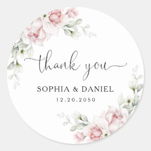 Blush Pink Roses Wedding Classic Round Sticker