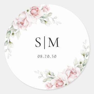 Blush Pink Roses Wedding Classic Round Sticker