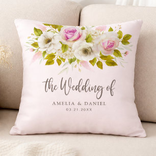 Blush Pink Roses Wedding Decor Gift Cushion