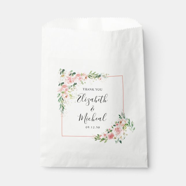 Blush Pink Roses Wedding Favour Bags (Front)