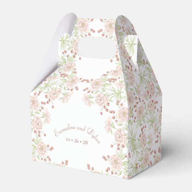 Blush Pink Roses Wedding Favour Box (Front Side)