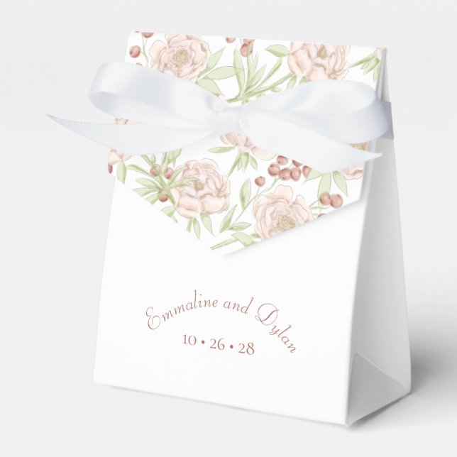 Blush Pink Roses Wedding Favour Box (Front Side)
