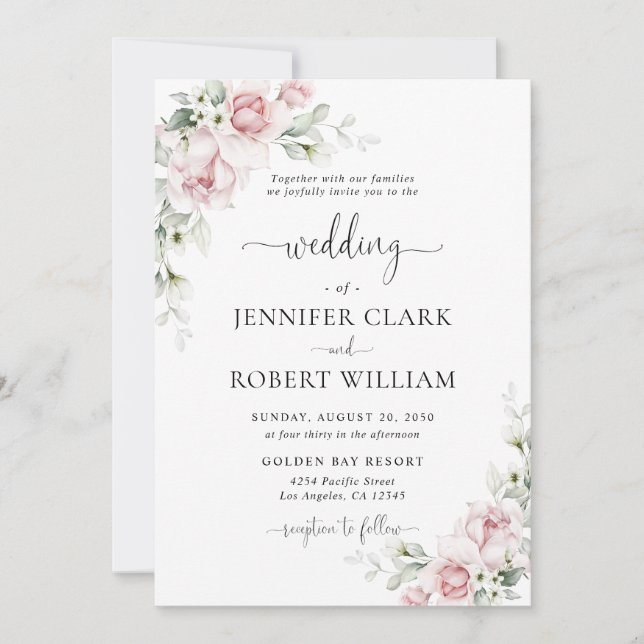 Blush Pink Roses Wedding Invitation (Front)