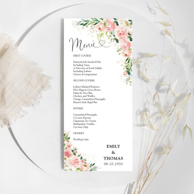 Blush Pink Roses Wedding Menu (Creator Uploaded)