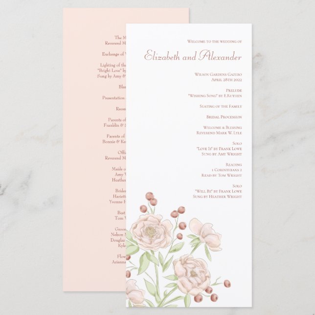 Blush Pink Roses Wedding Modern Programs (Front/Back)