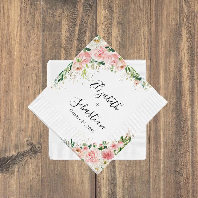 Blush Pink Roses Wedding Napkins (Creator Uploaded)