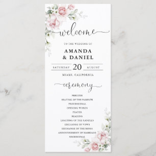 Blush Pink Roses Wedding Program