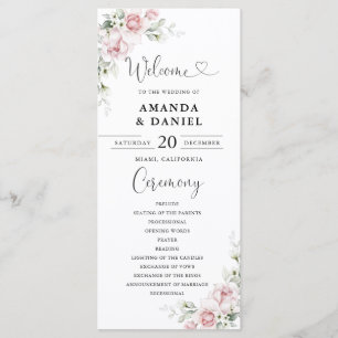 Blush Pink Roses Wedding Program