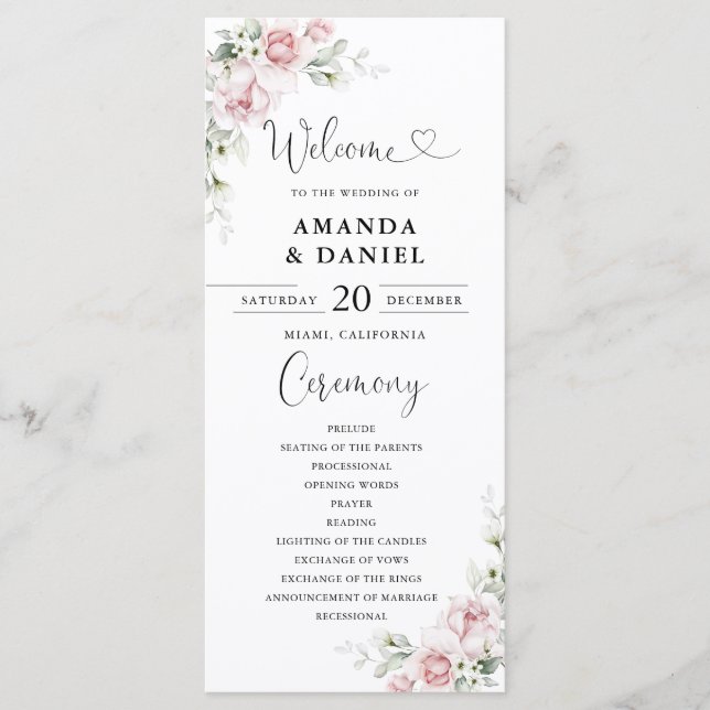 Blush Pink Roses Wedding Program (Front)