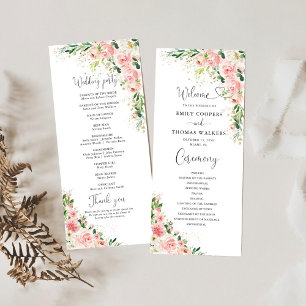 Blush Pink Roses Wedding Program