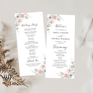 Blush Pink Roses Wedding Program