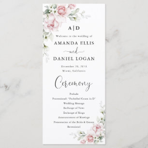 Blush Pink Roses Wedding Program