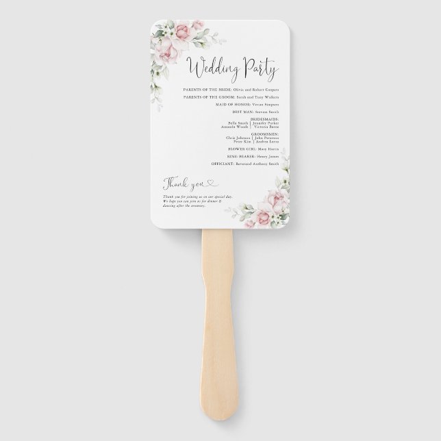 Blush Pink Roses Wedding Program Hand Fan (Back)