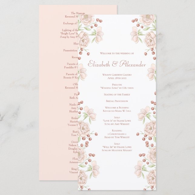 Blush Pink Roses Wedding Programs (Front/Back)