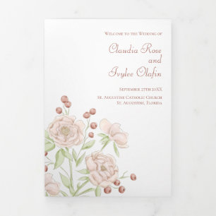 Blush Pink Roses Wedding Programs Modern Tri-Fold Programme