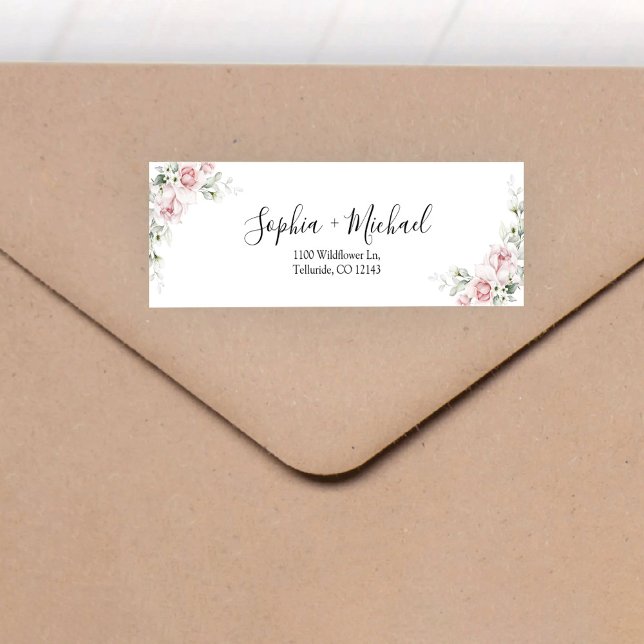 Blush Pink Roses Wedding Return Address Label (Creator Uploaded)