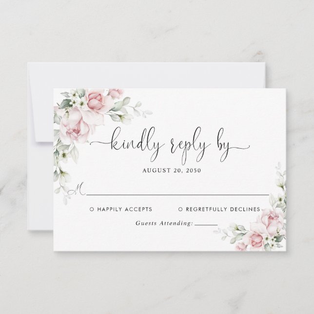 Blush Pink Roses Wedding RSVP Card (Front)