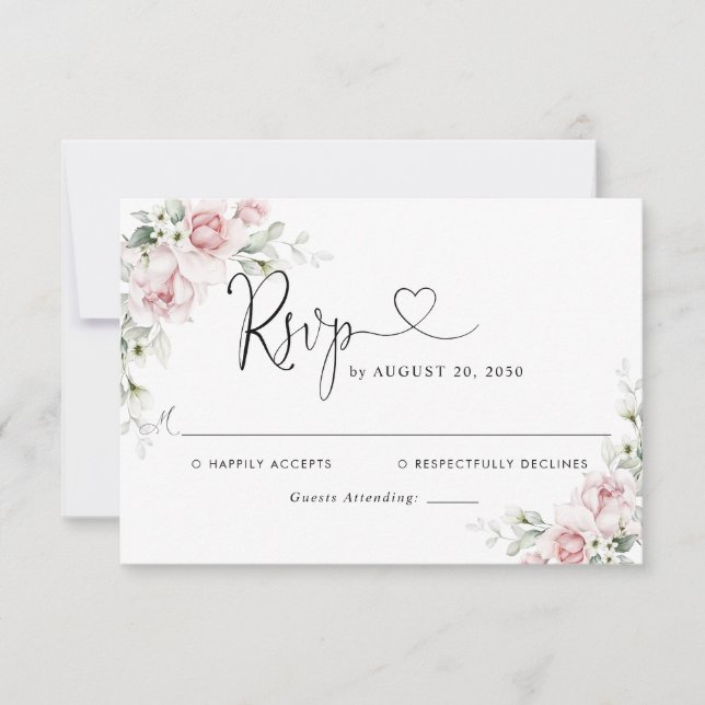 Blush Pink Roses Wedding RSVP Card (Front)
