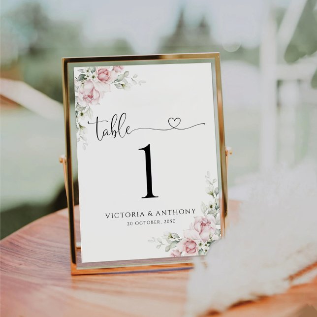 Blush Pink Roses Wedding Table Number Card (Creator Uploaded)