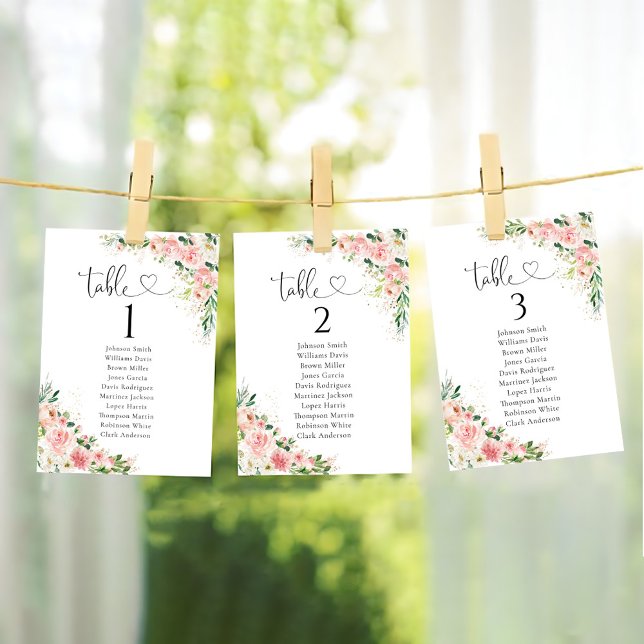 Blush Pink Roses Wedding Table Seating Chart Cards (Creator Uploaded)
