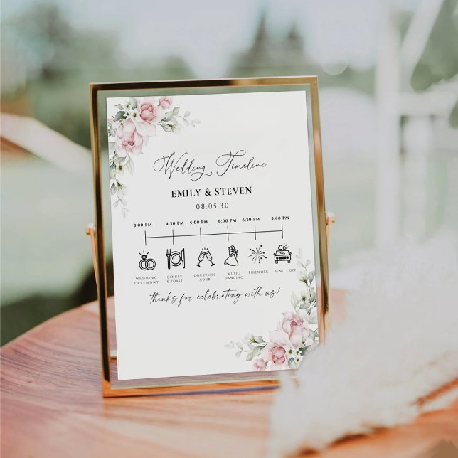 Blush Pink Roses Wedding Timeline Sign (Creator Uploaded)