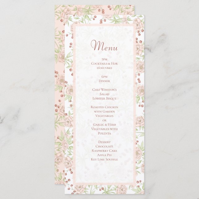 Blush Pink Roses Wedding Vintage Menus (Front/Back)