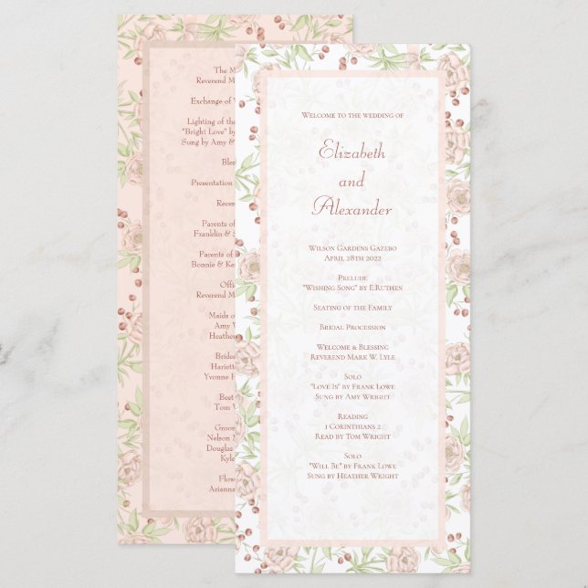 Blush Pink Roses Wedding Vintage Programs (Front/Back)