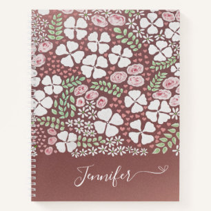 Blush Pink Roses White Floral Pattern Rose Gold  Notebook