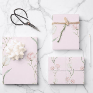 Blush Pink Roses White Tulips Bridal Shower Wrapping Paper Sheet