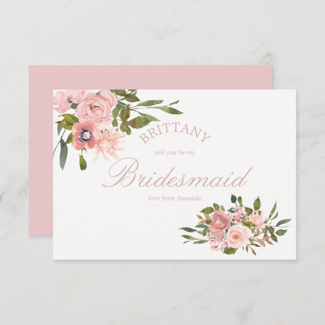 Blush Pink Roses Will You Be My Bridesmaid Invitation (Front/Back)