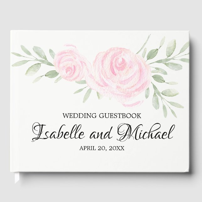 Blush Pink Roses with Sage Green Wedding Guestbook (Front)